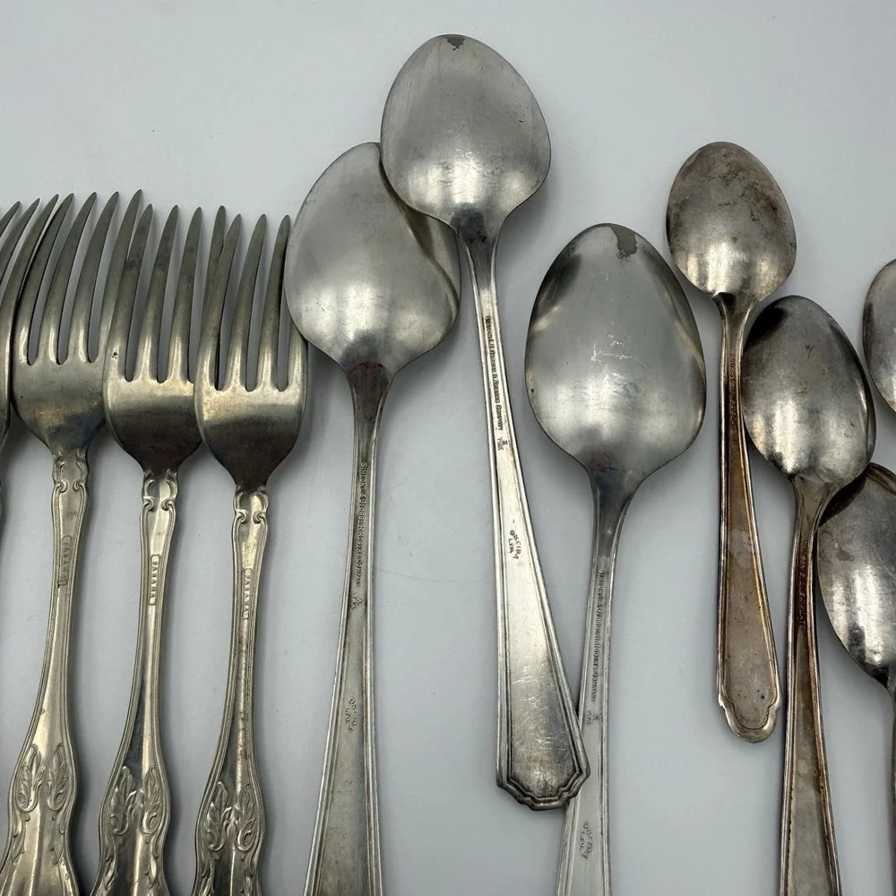 Vtg Silver Plated Flatware Mixed Lot Antique Crosby Oneida Rogers Panama Fork